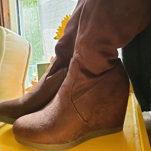 Ladies OTK brown wedge boots by ShoeDazzle